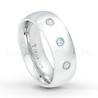 0.21ctw Topaz & Diamond 3-Stone Ring - November Birthstone Ring - 8mm Polished Finish Comfort Fit Dome White Titanium Wedding Ring TM538-TP