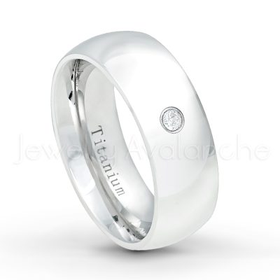 0.21ctw Diamond 3-Stone Ring - April Birthstone Ring - 8mm Polished Finish Comfort Fit Dome White Titanium Wedding Ring TM538-WD