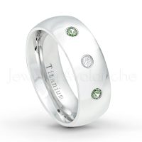 0.21ctw Diamond & Alexandrite 3-Stone Ring - June Birthstone Ring - 8mm Polished Finish Comfort Fit Dome White Titanium Wedding Ring TM538-ALX