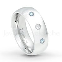 0.21ctw Diamond & Topaz 3-Stone Ring - November Birthstone Ring - 8mm Polished Finish Comfort Fit Dome White Titanium Wedding Ring TM538-TP
