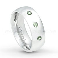 0.21ctw Alexandrite 3-Stone Ring - June Birthstone Ring - 8mm Polished Finish Comfort Fit Dome White Titanium Wedding Ring TM538-ALX