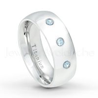0.21ctw Topaz 3-Stone Ring - November Birthstone Ring - 8mm Polished Finish Comfort Fit Dome White Titanium Wedding Ring TM538-TP