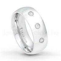 0.21ctw Garnet & Diamond 3-Stone Titanium Ring 8MM Polished Dome Brushed Center Finish Comfort Fit White Wedding Band