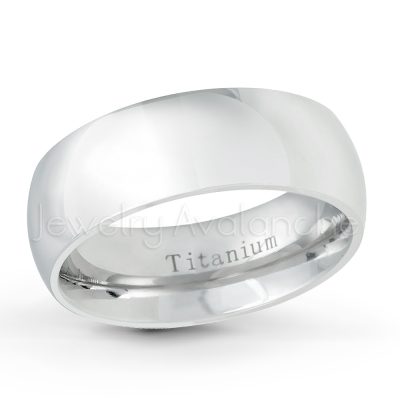 8mm White Titanium Wedding Band - Polished Finish Comfort Fit Classic Dome Titanium Ring - Anniversary Ring TM538PL