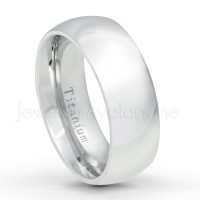 8mm White Titanium Wedding Band - Polished Finish Comfort Fit Classic Dome Titanium Ring - Anniversary Ring TM538PL