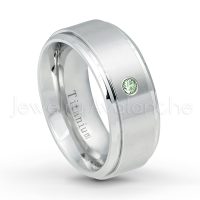 0.07ctw Alexandrite Solitaire Ring - June Birthstone Ring - 9mm Satin Finish Comfort Fit Stepped Edge White Titanium Wedding Ring TM543-ALX
