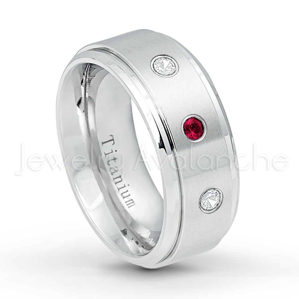 0.21ctw Ruby & Diamond 3-Stone Ring – July Birthstone Ring – 9mm Satin ...