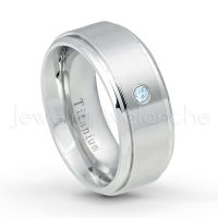 0.07ctw Topaz Solitaire Ring - November Birthstone Ring - 9mm Satin Finish Comfort Fit Stepped Edge White Titanium Wedding Ring TM543-TP