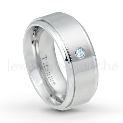 0.21ctw Topaz & Diamond 3-Stone Ring - November Birthstone Ring - 9mm Satin Finish Comfort Fit Stepped Edge White Titanium Wedding Ring TM543-TP