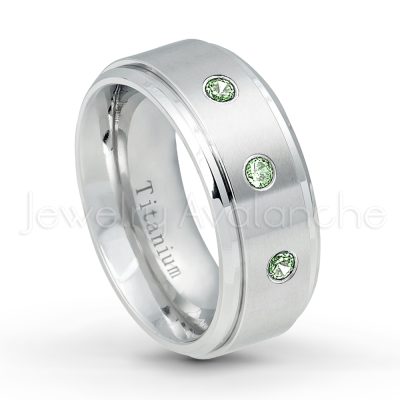 0.07ctw Alexandrite Solitaire Ring - June Birthstone Ring - 9mm Satin Finish Comfort Fit Stepped Edge White Titanium Wedding Ring TM543-ALX