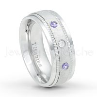 0.07ctw Aquamarine Ring March Birthstone Ring 8mm Titanium Wedding Band TM263 