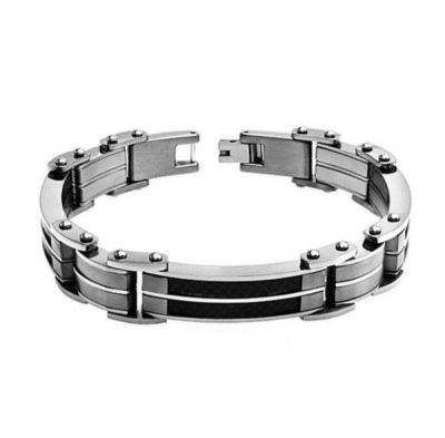 8.5" Men's Titanium w/ Carbon Fiber Inlay High Polished Designer Link Bracelet TMB060