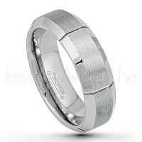 7mm Multi Grooved Tungsten Wedding Band - Brushed Finish Comfort Fit Beveled Edge Tungsten Carbide Wedding Ring - Anniversary Ring TN001PL