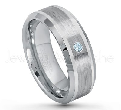 0.07ctw Topaz Tungsten Ring - November Birthstone Ring - 8mm Polished & Brushed Finish Comfort Fit Beveled Edge Tungsten Carbide Wedding Ring TN002-TP