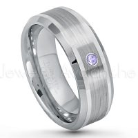 0.07ctw Tanzanite Tungsten Ring - December Birthstone Ring - 8mm Polished & Brushed Finish Comfort Fit Beveled Edge Tungsten Carbide Wedding Ring TN002-TZN