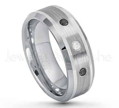 0.07ctw Diamond Tungsten Ring - April Birthstone Ring - 8mm Polished & Brushed Finish Comfort Fit Beveled Edge Tungsten Carbide Wedding Ring TN002-WD