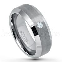 0.07ctw Aquamarine Tungsten Ring - March Birthstone Ring - 8mm Tungsten Wedding Band - Brushed Finish Comfort Fit Tungsten Carbide Ring - Beveled Edge Tungsten Anniversary Ring TN003-AQM