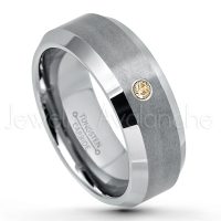 0.07ctw Smokey Quartz Tungsten Ring - November Birthstone Ring - 8mm Tungsten Wedding Band - Brushed Finish Comfort Fit Tungsten Carbide Ring - Beveled Edge Tungsten Anniversary Ring TN003-SMQ