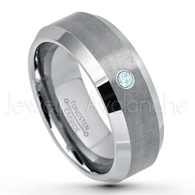 0.21ctw Topaz & Diamond 3-Stone Tungsten Ring - November Birthstone Ring - 8mm Tungsten Wedding Band - Brushed Finish Comfort Fit Tungsten Carbide Ring - Beveled Edge Tungsten Anniversary Ring TN003-TP