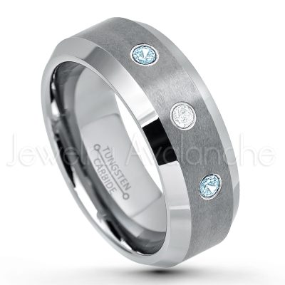 0.07ctw Topaz Tungsten Ring - November Birthstone Ring - 8mm Tungsten Wedding Band - Brushed Finish Comfort Fit Tungsten Carbide Ring - Beveled Edge Tungsten Anniversary Ring TN003-TP