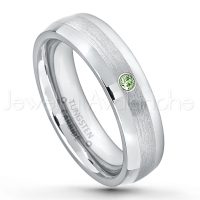 0.07ctw Green Tourmaline Tungsten Ring - October Birthstone Ring - 6mm Tungsten Wedding Band - Polished and Brushed Comfort Fit Tungsten Carbide Ring - Classic Dome Tungsten Ring TN006-GTM
