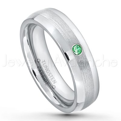 0.21ctw Tsavorite 3-Stone Tungsten Ring - January Birthstone Ring - 6mm Tungsten Wedding Band - Polished and Brushed Comfort Fit Tungsten Carbide Ring - Classic Dome Tungsten Ring TN006-TVR