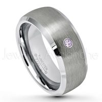 0.07ctw Amethyst Tungsten Ring - February Birthstone Ring - 8mm Tungsten Wedding Band - Brushed Finish Semi-Dome Comfort Fit Tungsten Carbide Ring - Beveled Edge Tungsten Anniversary Ring TN007-AMT