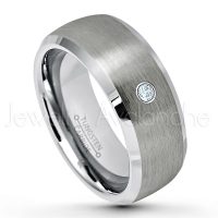 0.07ctw Aquamarine Tungsten Ring - March Birthstone Ring - 8mm Tungsten Wedding Band - Brushed Finish Semi-Dome Comfort Fit Tungsten Carbide Ring - Beveled Edge Tungsten Anniversary Ring TN007-AQM