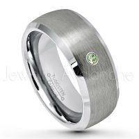 0.07ctw Green Tourmaline Tungsten Ring - October Birthstone Ring - 8mm Tungsten Wedding Band - Brushed Finish Semi-Dome Comfort Fit Tungsten Carbide Ring - Beveled Edge Tungsten Anniversary Ring TN007-GTM