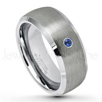 0.07ctw Blue Sapphire Tungsten Ring - September Birthstone Ring - 8mm Tungsten Wedding Band - Brushed Finish Semi-Dome Comfort Fit Tungsten Carbide Ring - Beveled Edge Tungsten Anniversary Ring TN007-SP