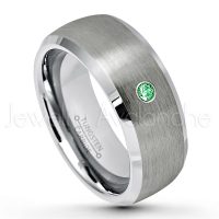0.07ctw Tsavorite Tungsten Ring - January Birthstone Ring - 8mm Tungsten Wedding Band - Brushed Finish Semi-Dome Comfort Fit Tungsten Carbide Ring - Beveled Edge Tungsten Anniversary Ring TN007-TVR