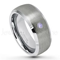 0.07ctw Tanzanite Tungsten Ring - December Birthstone Ring - 8mm Tungsten Wedding Band - Brushed Finish Semi-Dome Comfort Fit Tungsten Carbide Ring - Beveled Edge Tungsten Anniversary Ring TN007-TZN