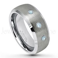 0.21ctw Topaz 3-Stone Tungsten Ring - November Birthstone Ring - 8mm Tungsten Wedding Band - Brushed Finish Semi-Dome Comfort Fit Tungsten Carbide Ring - Beveled Edge Tungsten Anniversary Ring TN007-TP