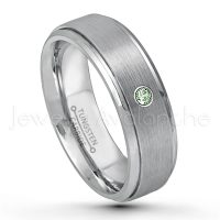 0.07ctw Alexandrite Tungsten Ring - June Birthstone Ring - 6mm Tungsten Wedding Band - Brushed Finish Comfort Fit Tungsten Carbide Ring - Stepped Edge Tungsten Anniversary Ring TN008-ALX