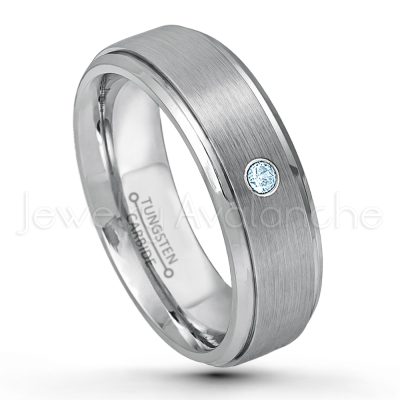 0.07ctw Topaz Tungsten Ring - November Birthstone Ring - 6mm Tungsten Wedding Band - Brushed Finish Comfort Fit Tungsten Carbide Ring - Stepped Edge Tungsten Anniversary Ring TN008-TP