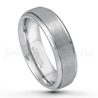 6mm Tungsten Wedding Band - Brushed Finish Comfort Fit Tungsten Carbide Ring - Stepped Edge Engagement Ring - Tungsten Anniversary Ring TN008PL