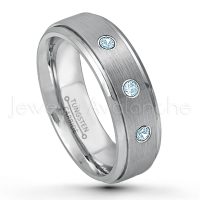 0.21ctw Topaz 3-Stone Tungsten Ring - November Birthstone Ring - 6mm Tungsten Wedding Band - Brushed Finish Comfort Fit Tungsten Carbide Ring - Stepped Edge Tungsten Anniversary Ring TN008-TP