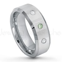 0.21ctw Alexandrite & Diamond 3-Stone Tungsten Ring - June Birthstone Ring - 8mm Tungsten Wedding Band - Polished Finish Beveled Edge Comfort Fit Tungsten Carbide Ring - Anniversary Ring TN009-ALX