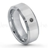 0.07ctw Black Diamond Tungsten Ring - April Birthstone Ring - 8mm Tungsten Wedding Band - Polished Finish Beveled Edge Comfort Fit Tungsten Carbide Ring - Anniversary Ring TN009-BD