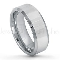 8mm Tungsten Wedding Band - Polished Finish Comfort Fit Tungsten Carbide Ring - Beveled Edge Tungsten Ring - Tungsten Anniversary Ring TN009PL