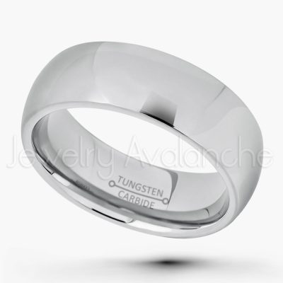 8mm Comfort Fit Tungsten Wedding Band - Polished Finish Classic Dome Tungsten Carbide Ring - Tungsten Anniversary Ring - Tungsten Ring 8TN013PL