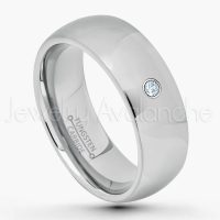 0.07ctw Aquamarine Tungsten Ring - March Birthstone Ring - 8mm Comfort Fit Tungsten Wedding Band - Polished Finish Classic Dome Tungsten Carbide Ring - Men's Tungsten Anniversary Ring TN013B-AQM