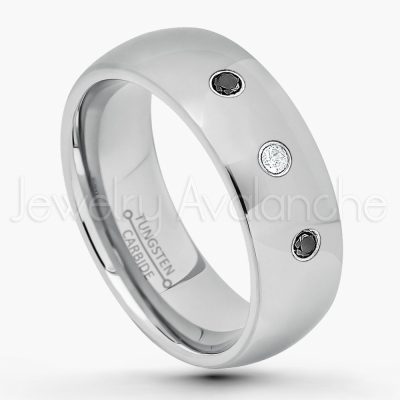 0.07ctw Diamond Tungsten Ring - April Birthstone Ring - 8mm Comfort Fit Tungsten Wedding Band - Polished Finish Classic Dome Tungsten Carbide Ring - Men's Tungsten Anniversary Ring TN013B-WD