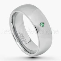 0.07ctw Emerald Tungsten Ring - May Birthstone Ring - 8mm Comfort Fit Tungsten Wedding Band - Polished Finish Classic Dome Tungsten Carbide Ring - Men's Tungsten Anniversary Ring TN013B-ED