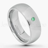 0.07ctw Tsavorite Tungsten Ring - January Birthstone Ring - 8mm Comfort Fit Tungsten Wedding Band - Polished Finish Classic Dome Tungsten Carbide Ring - Men's Tungsten Anniversary Ring TN013B-TVR