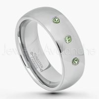 0.21ctw Green Tourmaline 3-Stone Tungsten Ring - October Birthstone Ring - 8mm Comfort Fit Tungsten Wedding Band - Polished Finish Classic Dome Tungsten Carbide Ring - Men's Tungsten Anniversary Ring TN013B-GTM