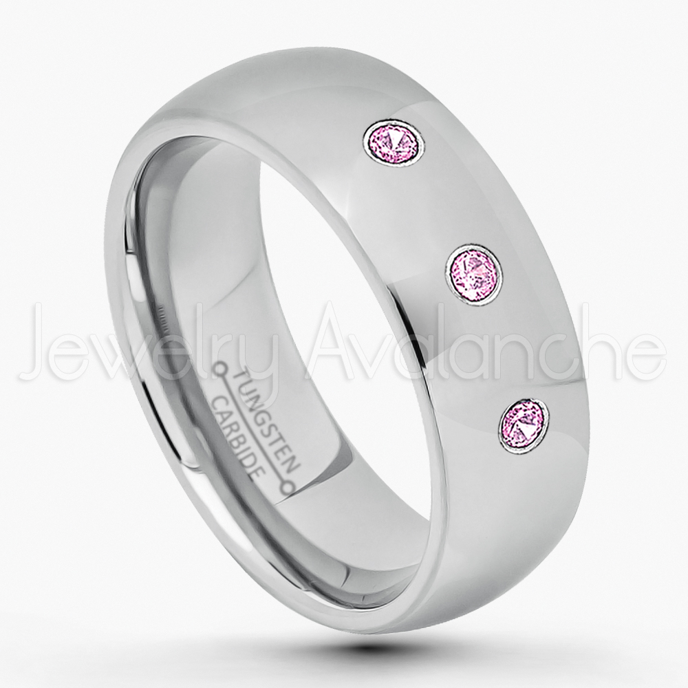0.21ctw Pink Tourmaline & Diamond 3-Stone Tungsten Ring – October ...