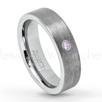 0.07ctw Amethyst Tungsten Ring - February Birthstone Ring - 6mm Tungsten Wedding Band - Brushed Finish Comfort Fit Classic Pipe Cut Tungsten Ring - Tungsten Anniversary Ring TN019-AMT
