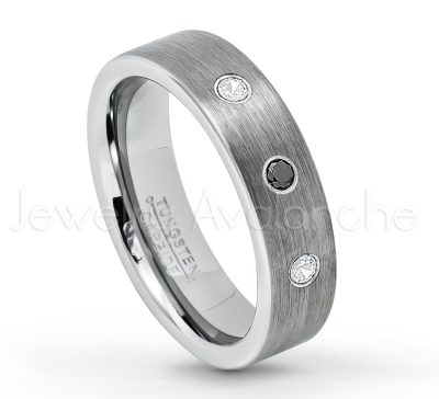 0.07ctw Diamond Tungsten Ring - April Birthstone Ring - 6mm Tungsten Wedding Band - Brushed Finish Comfort Fit Classic Pipe Cut Tungsten Ring - Tungsten Anniversary Ring TN019-WD
