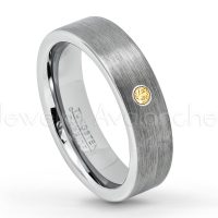 0.07ctw Citrine Tungsten Ring - November Birthstone Ring - 6mm Tungsten Wedding Band - Brushed Finish Comfort Fit Classic Pipe Cut Tungsten Ring - Tungsten Anniversary Ring TN019-CN